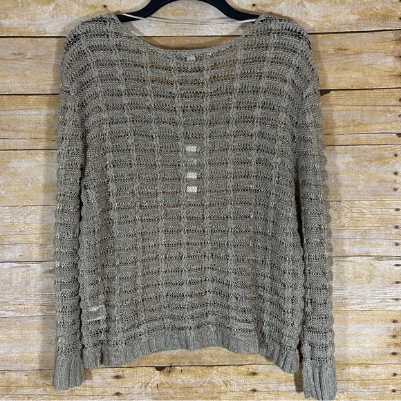 Lauren Conrad Open Knit Tape Yarn Sweater Size L Lightweight Beige Gold Lurex - Picture 4 of 7
